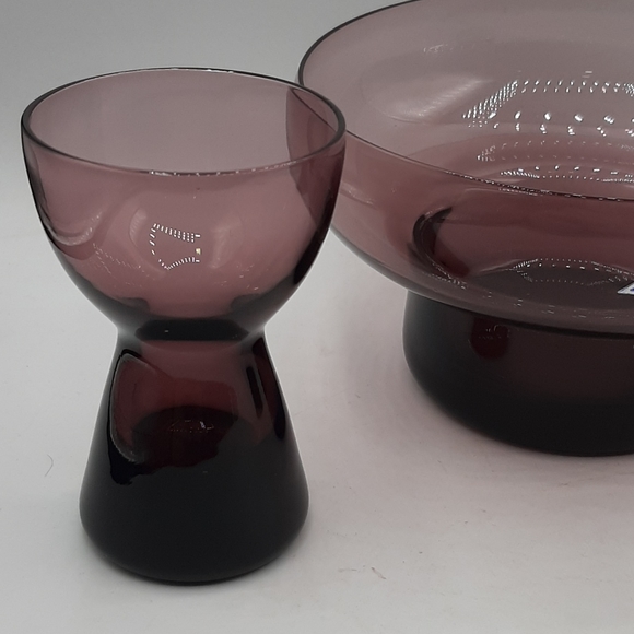 Vintage Morgantown Purple Amethyst Lead Crystal Candle Stick Holders & Vase USA - Picture 2 of 7